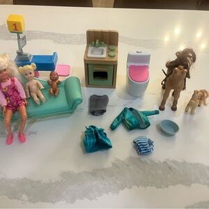 Barbie Doll Dollhouse Furniture Clothes Bundle